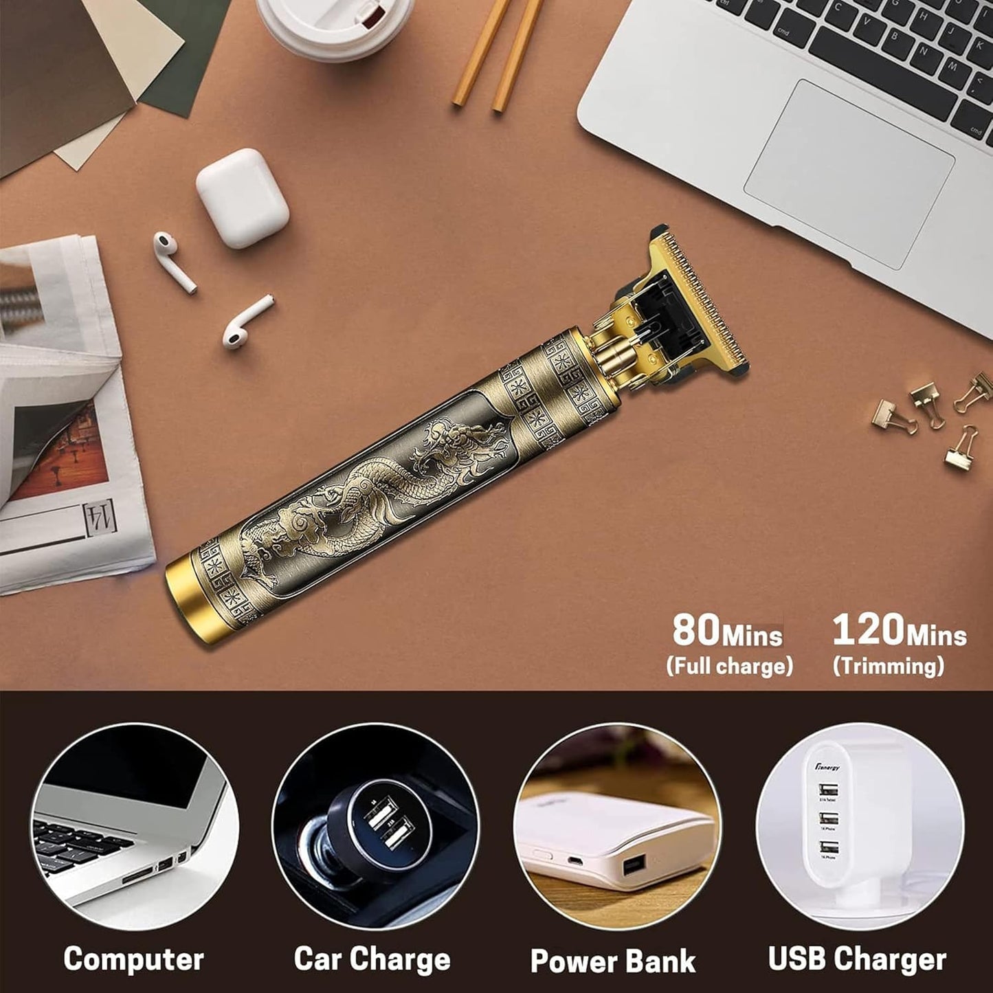 GOLDEN TRIMMER Smart Beard Trimmer - Power adapt technology for precise trimming for Men- 20 settings; 90 min run time with Quick Charge,