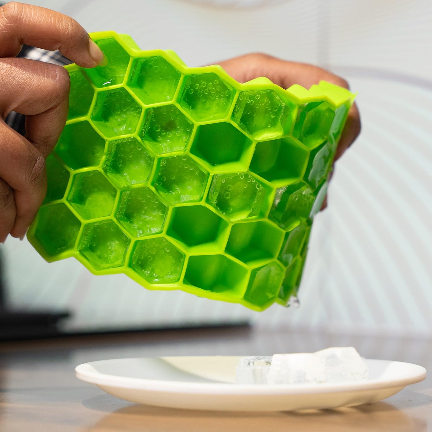 Kitchen4U Silicone Ice Cube Tray, Molds, Easy-Release and Flexible 37 Ice cubes, for Whiskey Cocktail, Stackable and Safe Ice Cube Honeycomb Small Cubes Fridge Bar Soft. Tray set of 2pcs