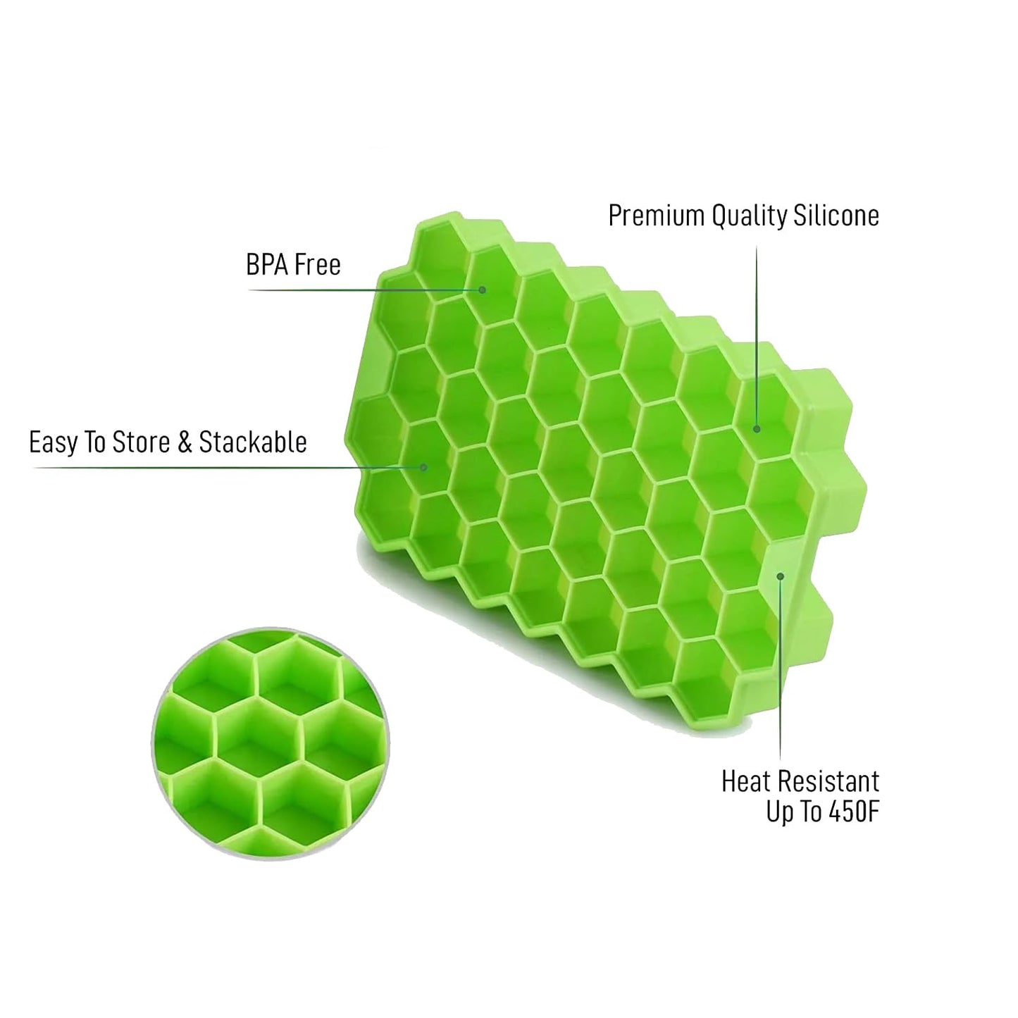 Kitchen4U Silicone Ice Cube Tray, Molds, Easy-Release and Flexible 37 Ice cubes, for Whiskey Cocktail, Stackable and Safe Ice Cube Honeycomb Small Cubes Fridge Bar Soft. Tray set of 2pcs