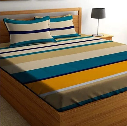 Super Soft Glace Cotton All Round Elastic Fitted Double Bed Bedsheet with 2 Pillow Covers-72x78x8